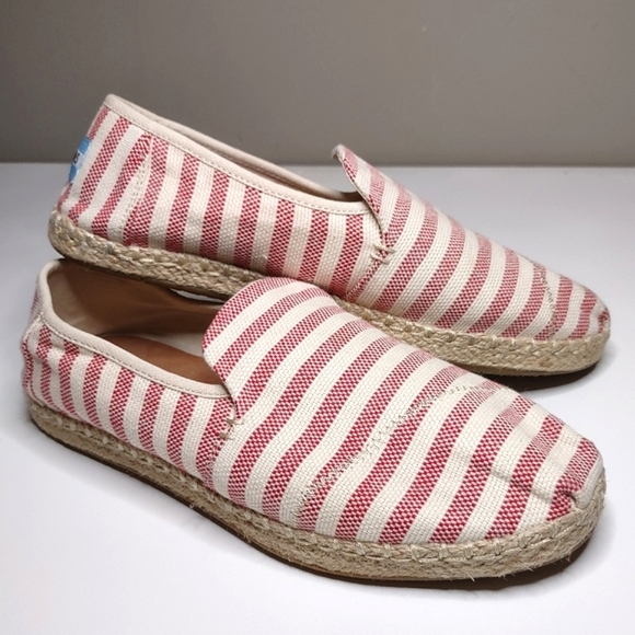 Toms Shoes - Toms Slip On Alpargata Striped Canvas Espadrille Shoes | 7